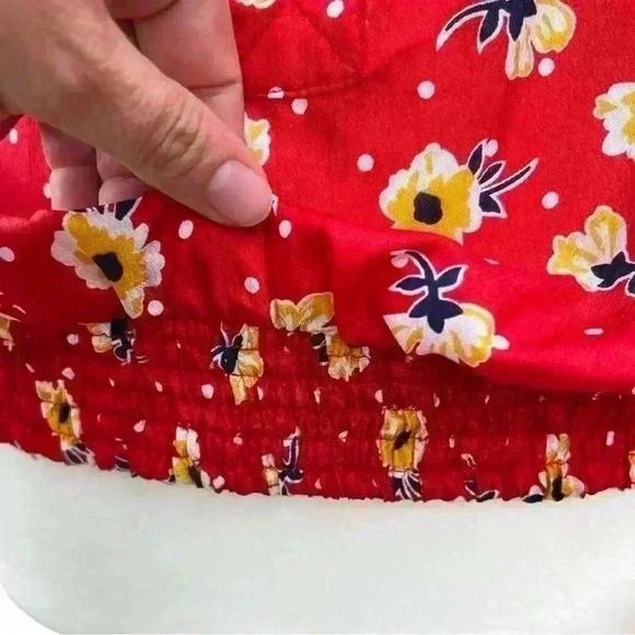 Vintage Notations Red & yellow floral Short Sleeve Button Shirt polka dots M - Picture 7 of 10